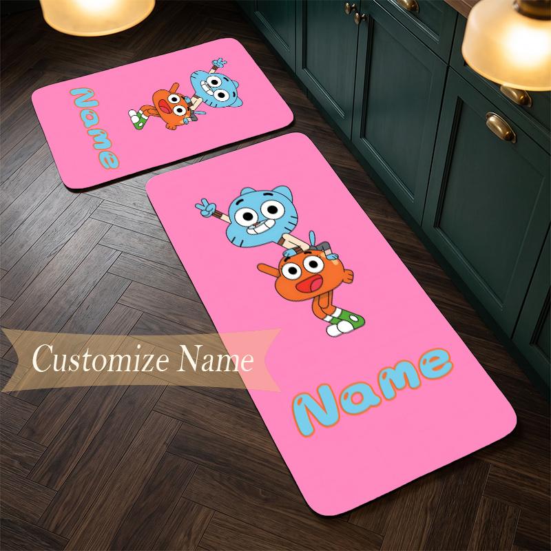 Gumball (1) Customize Name Flannel Kitchen Mat Soft Non-Slip Kitchen Floor Runner Rug for Home Kitchen Decor