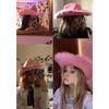 Pink Cowboy Hat Felt Cowboy Hat with Neck Draw String Cosplay Party Costume Accessories Play Dress