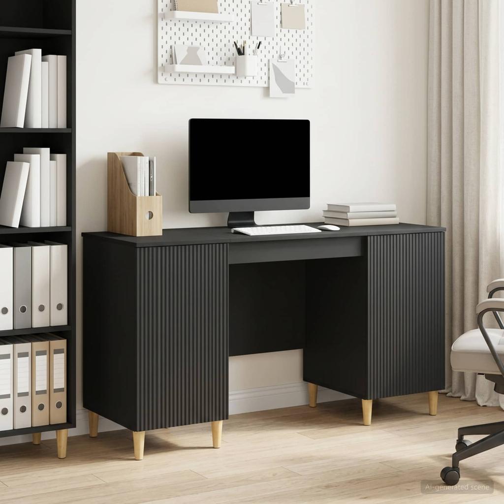 Desk with Shelf Black 142.5 x 50 x 75 cm Particleboard