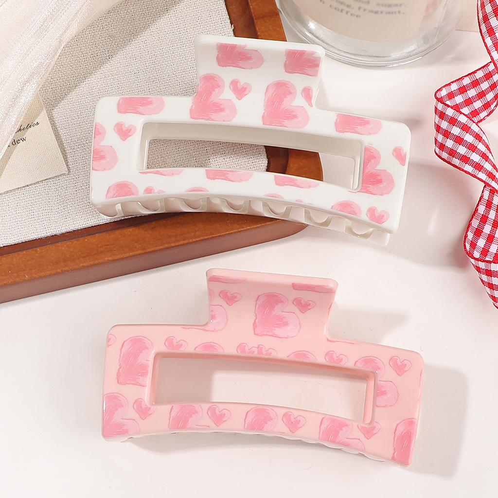 10 Pcs Pink Heart Print Hair Claw Clipsstrong Hold Hair Accessories For Cosplay Women Valentine'S Day Hair Pins Party Gifts