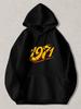 Black Pullover Hoodie with Retro 1971 Graphic Print Vintage Style Sweatshirt with Kangaroo Pocket and Drawstring Hood Casual Stree