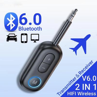 Bluetooth 6.0 Audio Přijímač Vysílač Hands-free Hifi Stereo Hudební Adaptér 3.5mm AUX Bezdrátový Audio Adaptér Pro Auto Letadlo