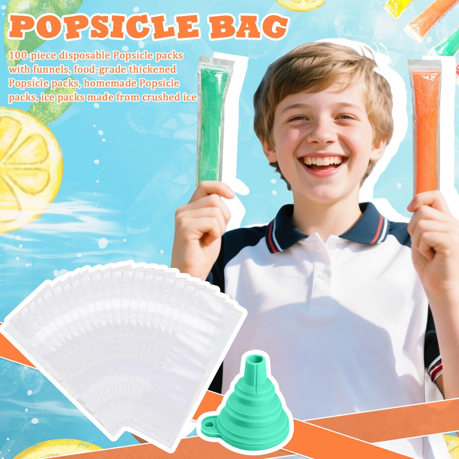 

100 шт. пакетов для замороженного льда с силиконовой воронкой, 3x10 дюймов одноразовые пакеты для мороженого для болис, йогурта и домашнего мороженого One Size