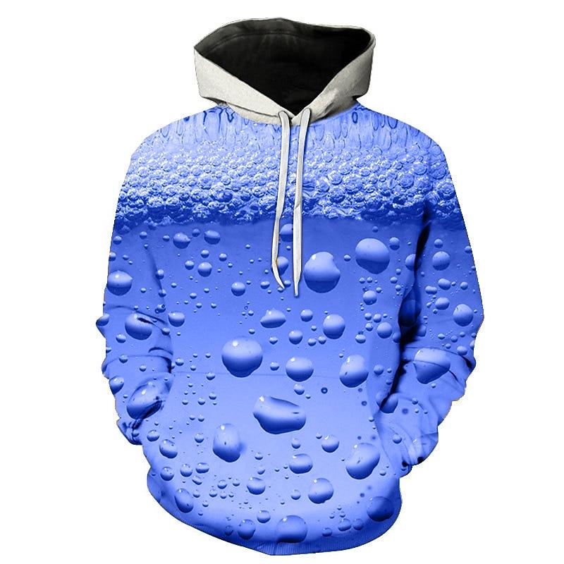 Men's Hooded Sweatshirt with Beer Bubble Pattern, Daily Casual Retro Long Sleeved Hooded Vacation Sports