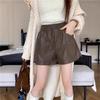 Women's High Waist PU Leather Shorts - Autumn 2024, Mylar Style, Slimming Drawstring, Versatile Wide-Leg Casual Wear