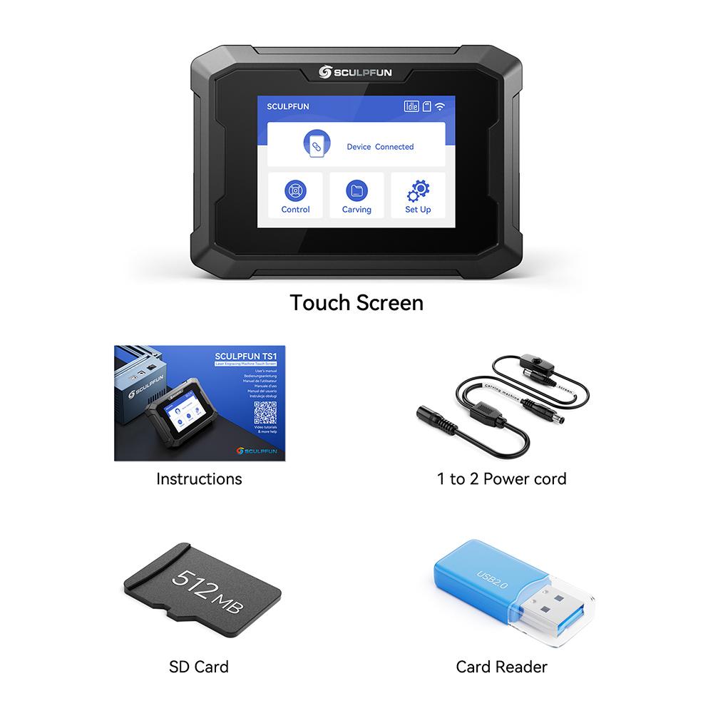 SCULPFUN TS1 3,5palcový dotykový displej, 480x320P, WiFi připojení, s porty pro SD kartu/ Type-C/ USB/ napájení