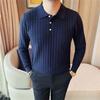 High Quality England Style Knit Polo Shirts Men Turn Down Collar Smart Casual Knitted Polos Autumn Mens Slim Fit Pullover Tops