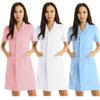 Solid Color Lab Coat Uniform Dress for Women Adults S-XXL - Short Sleeve with Lapel Collar and Button Front Hospital Scrub