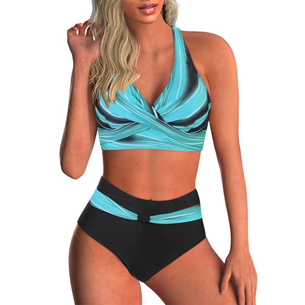 Sexy Women's Bikini Set High Waisted V Neck Two-Piece Swimsuit Beach Vacation Swimwear Printing Bathing Suits