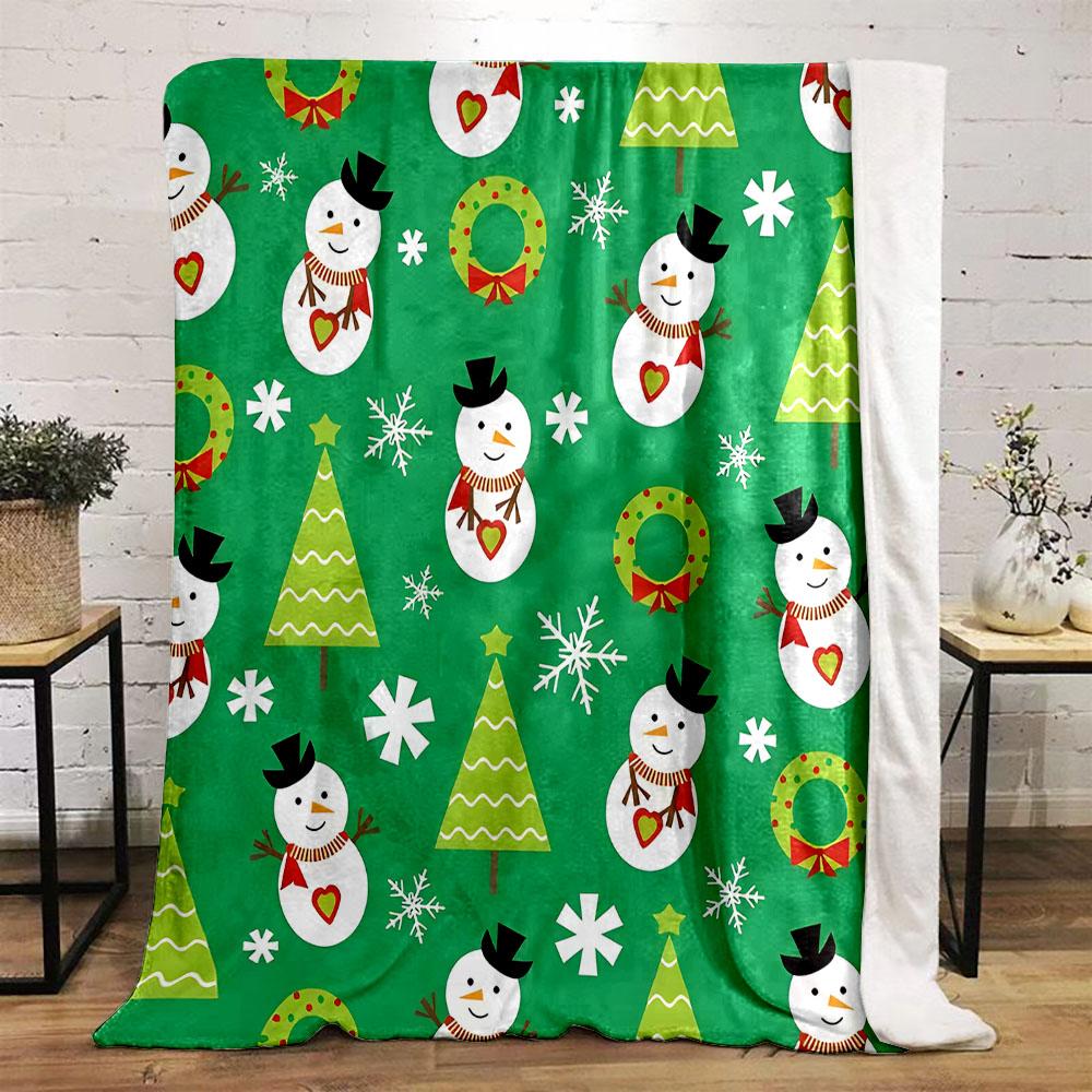 Christmas Snowman and Tree Pattern Blanket Patterned Flannel Blanket Perfect for the Bedroom Living Room, Sofa, or a Little Nap