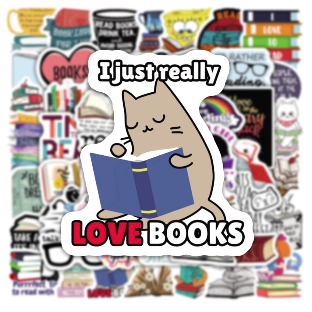 50pcs Reading Stickers Book Lover Cartoon Characters Waterproof DIY Decorative Stickers for Water Bottles Cars Laptops Scrapbooking