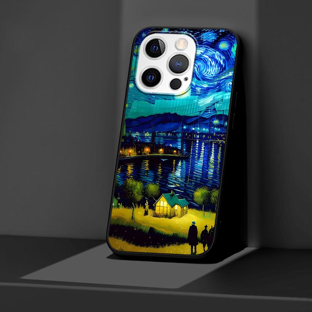 Starry Night Van Gogh Art Case for Apple iPhone 14 11 7 SE 2020 8 X XS 13 12 Mini XR 15 Pro Max Silicone Black Soft Phone Cover