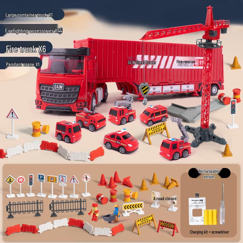 Multifunctional Alloy Construction Truck Toy Set: Excavator, Crane, and Transporter for Children