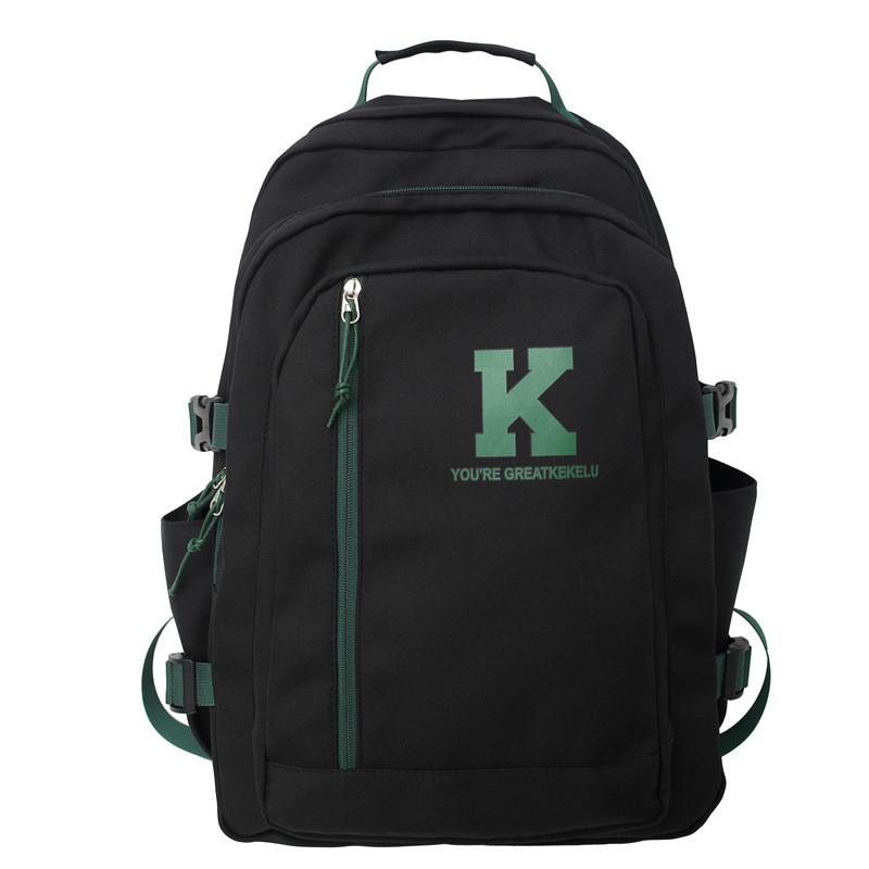 K Durable Letter Nylon Backpack With Laptop Compartment For School And Commuting