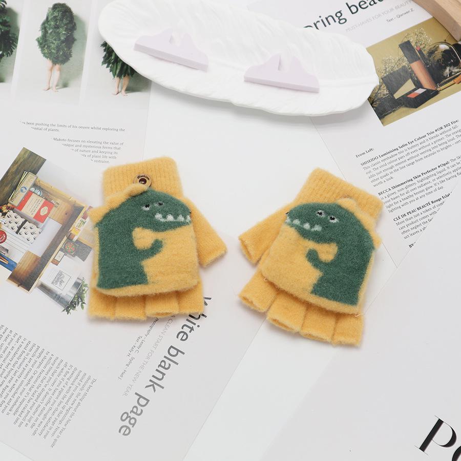 Children's Cute Cartoon Flip-Gloves: Cold-Proof, Half-Finger Winter Writing Warmth for Boys and Girls