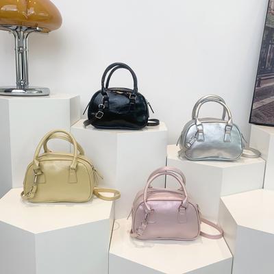 Neue Ölwachs-Textur Silber Retro Kissen Kleine Quadratische Tasche Modische Lässige Hand Crossbody Bowlingtasche