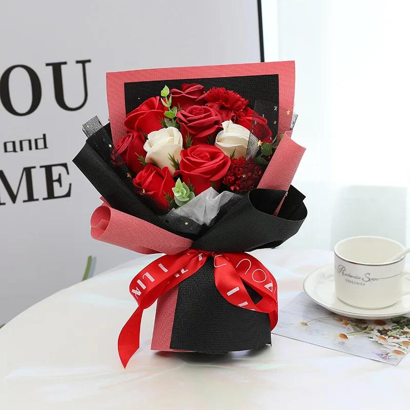 Artificial Soap Flower Preserved Bouquet Pink Rose Realistic for Mothers Day Valentines Day Anniversary Romantic Gift Decoration