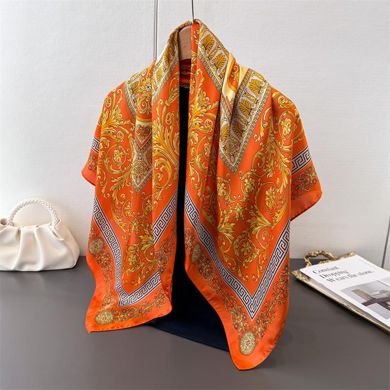 Light Luxury Imitation Silk High-End Printing Large Square Scarf Silk Scarf Shawl Headscarf Neck Protection Scarf Decorative Women'S Scarf