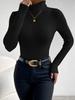 2024 Autumn/Winter High Neck V-Neck Long Sleeve Ribbed Knit Top