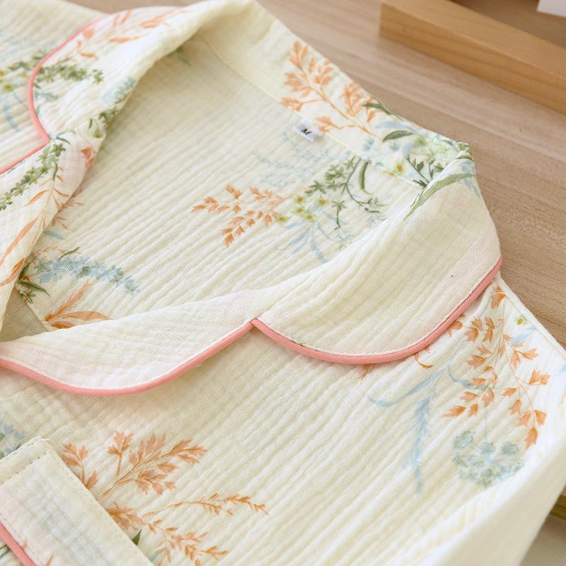 New Japanese Women's Pajama Set Spring/Summer 100% Cotton Long Sleeved Pants Loose Size Fresh Home Furnishing Set Ladies
