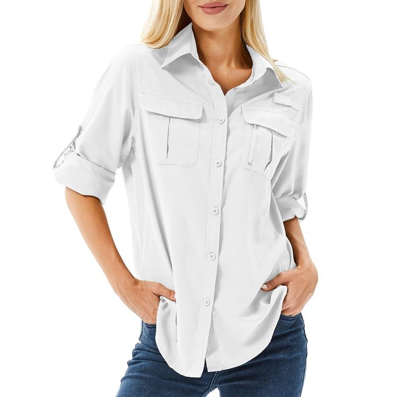 YYFS Women's Fashion Casual Spring Autumn Solid Color Print Long Sleeve POLO Neck Blouses & Shirts