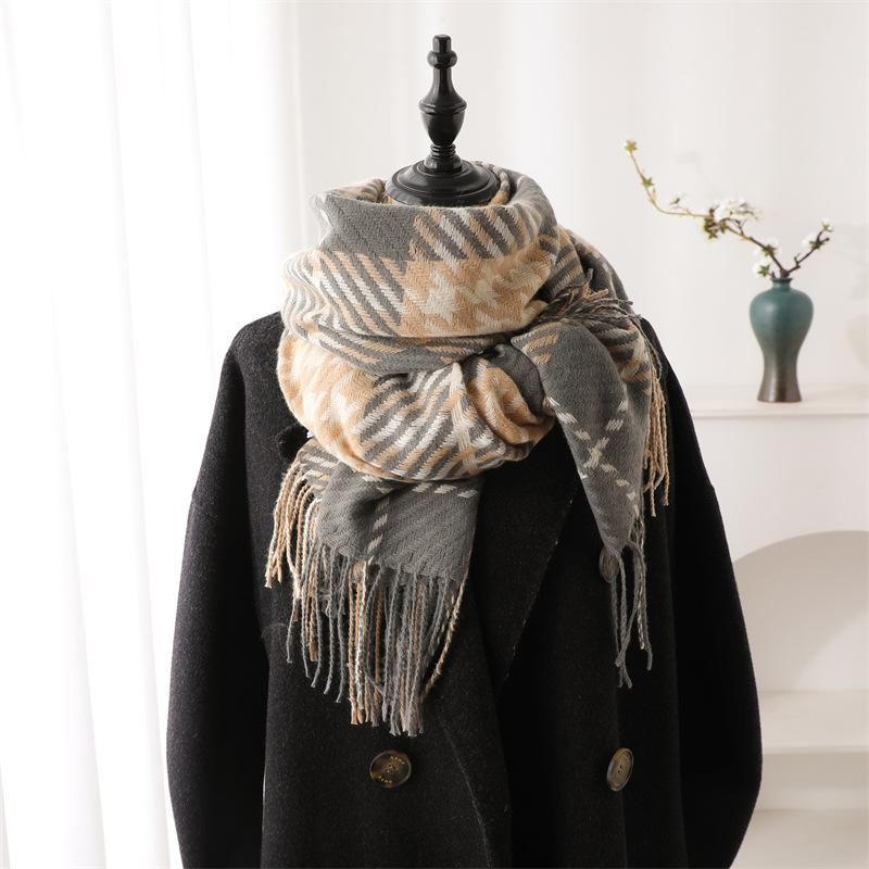 New Korean Designer Scarf Imitation Cashmere Popular Shawl Women Autumn Winter Luxury Warm Thick Soft Wraps Tassel Scarves