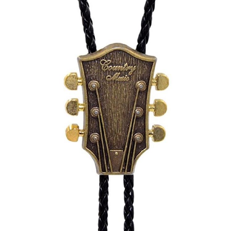 Cowboy Necktie Guitar Pendant Bolo Tie for Music Lover Shirt Sweater Decors
