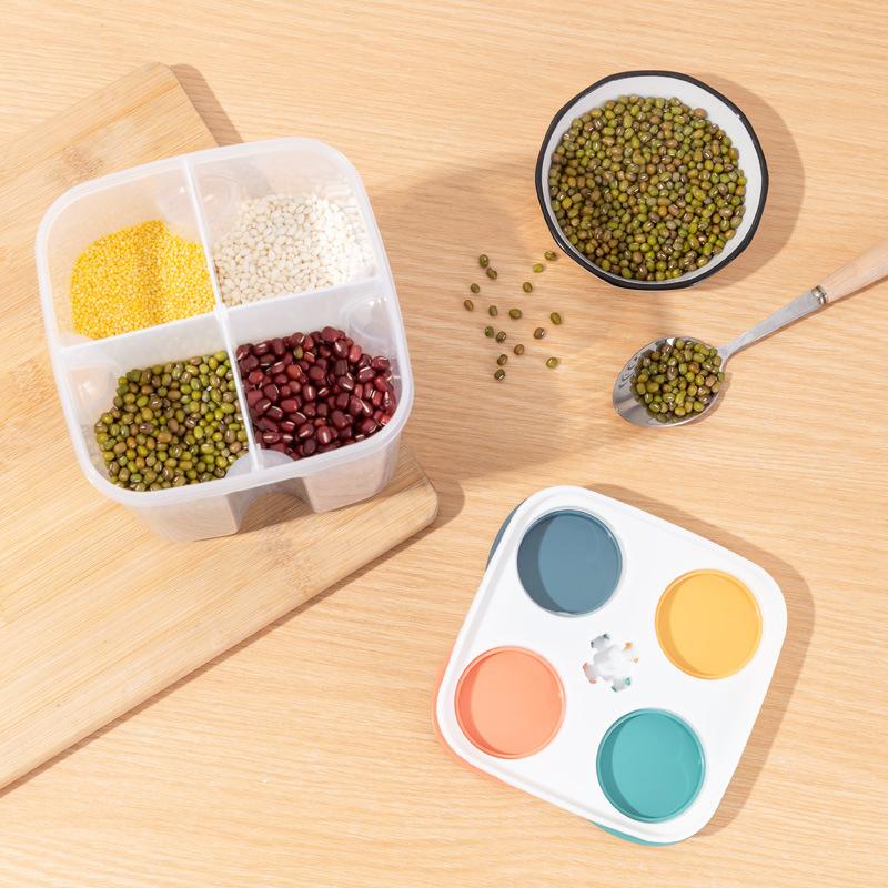 Kitchen Cereals Storage Box Plastic 4 Grids Cereals Sealed Jar Food Container Moisture-proof Grain Tank Spaghetti Keep Fresh Box