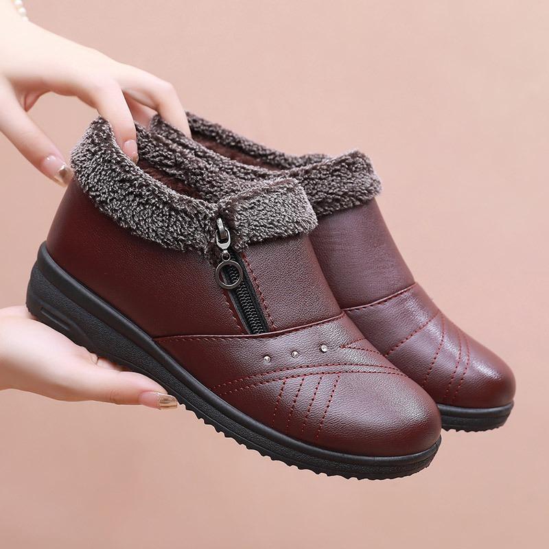 Shoes Cotton Shoes Velvet Winter Flat Bottom Non-slip Warm Middle-aged Women Winter Shoes Elderly Low-top Leather Shoes