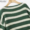 ZANZEA Women O-neck Long Sleeve Striped Knitted Pullover Sweaters Knitwear Jumpers
