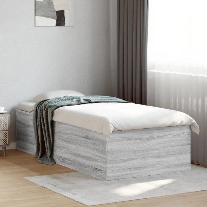 VidaXL Cadre de lit sonoma gris 90x190 cm bois d'ingénierie, meuble de chambre à coucher, sommier, lit à panneaux, lit, lit 3280977