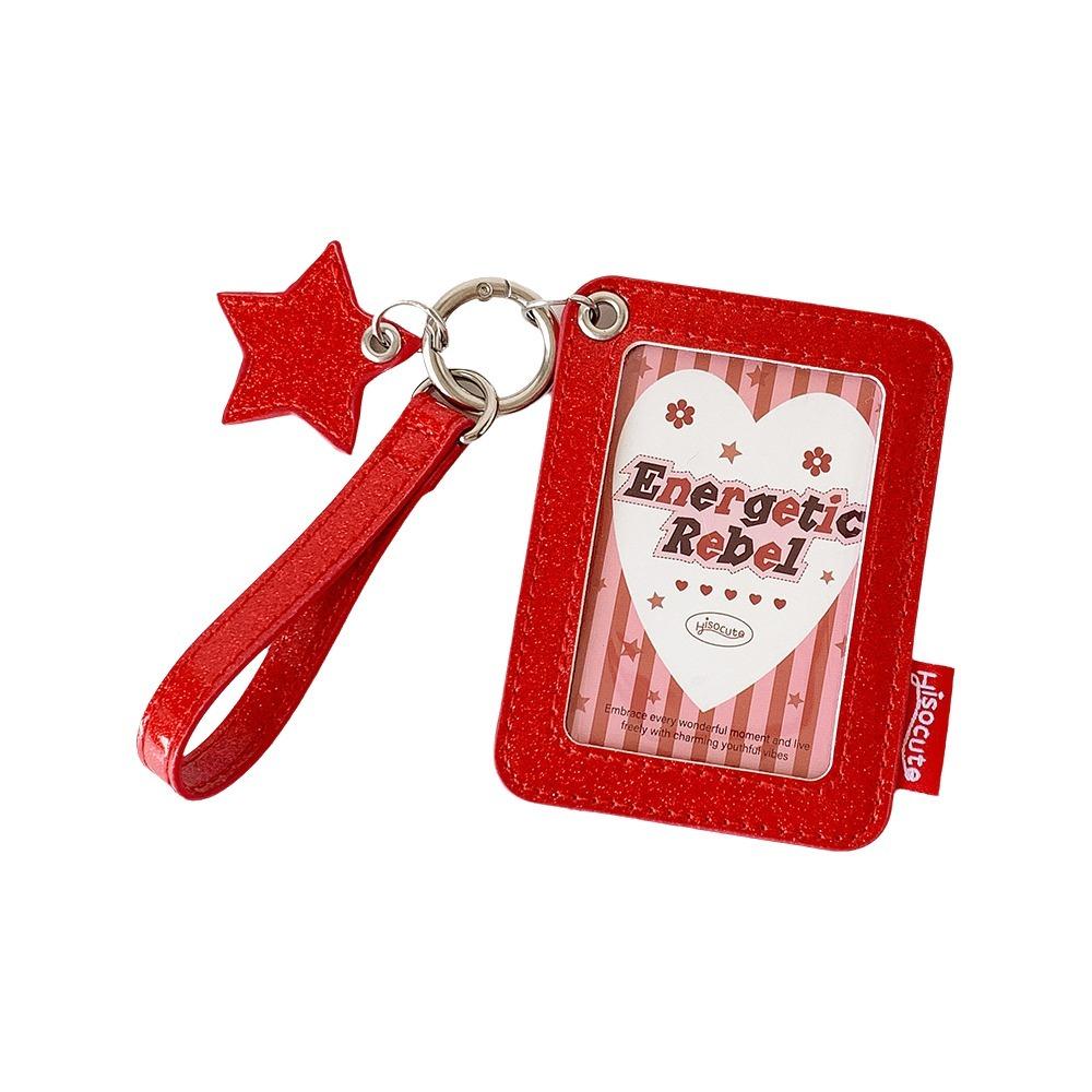 Shiny Star Charm Photocard Case Glitter PU Keychain Bag Pendant Stationery Supplies