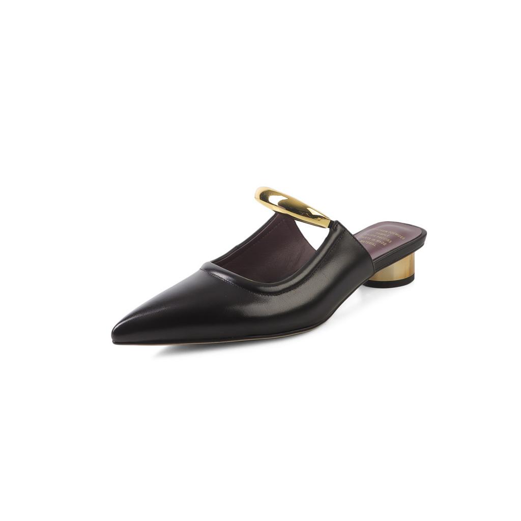 Pointed Thick Heel Half Tray 2025 Spring and Autumn Muller Slippers Half Slippers Low Heel Simple French Metal Women's Bag Head Sandals