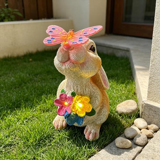 Statue de Jardin Lapin Figurine Lapin en Résine avec Papillon Art de Jardin Imperméable pour Patio Balcon Pelouse Pendaison de crémaillère Cadeaux d'Anniversaire pour Maman Grand-mère Femmes