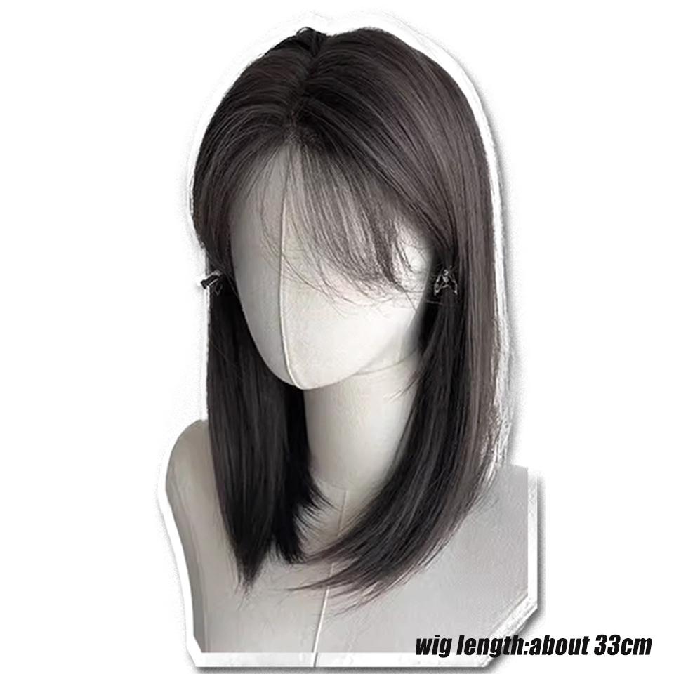 Stirnspitze Langes glattes Haar Synthetische Perücke Weibliche Flauschige Glatte Pony Schlüsselbein Haar Langes glattes Haar Perücke