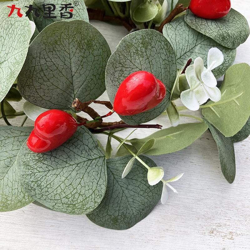 Valentines Day Heart-Shaped Candle Wreath With Eucalyptus Leaves Fabric Floral Decor Wedding Party Home Photography