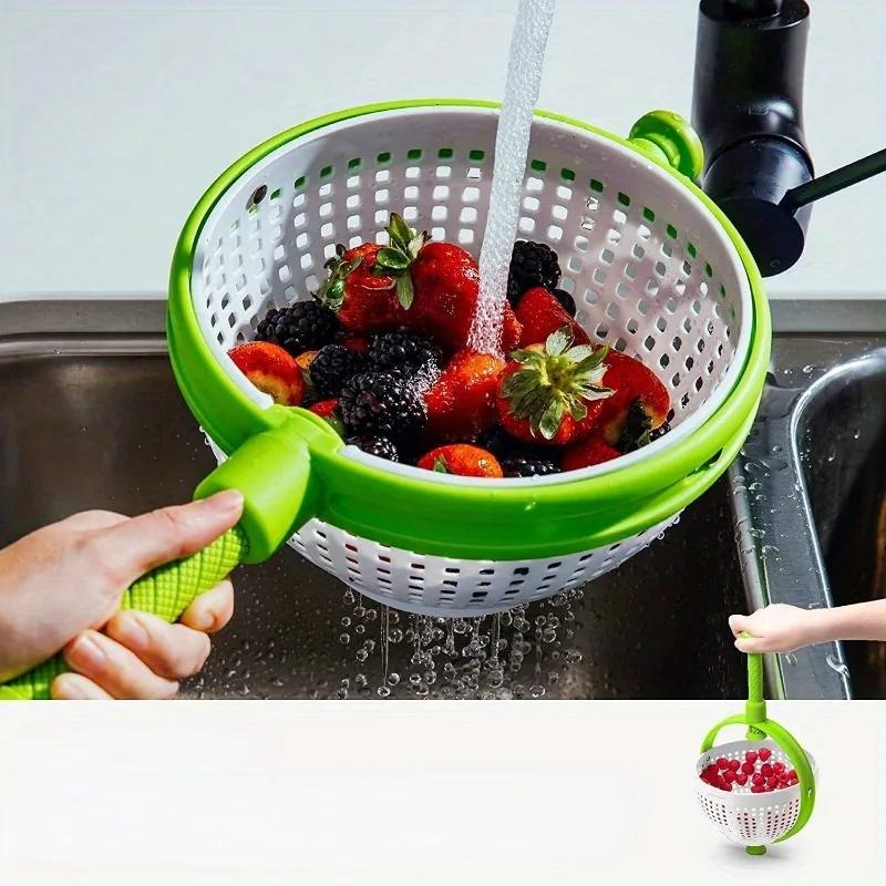 Vegetable Fruit Cleaning Rotating Drainage Basket Dehydration Water Throwing Creative Household Kitchen Portable Drain Baskets