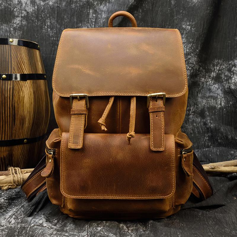 

Men s Women s Crazy Horse Leather Backpacks Vintage Genuine Leather Laptop Men Women Unisex Bapacks Cow Leather School Bag