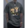 Summer 100 Cotton Fashionable Casual Sports Loose Cartoon Bear Pattern Printed Round Neck Short Sleeved Men's T-shirts