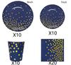 Navy Blue Gold Party Decorations Blue and Gold Disposable Tableware Set Paper Plates Cups Napkin Tablecloth Wedding Anniversary