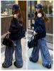 Petite Blue Plaid Loose Straight-Leg Pants - Zhao Lusi Style for Women, Spring/Autumn, 145cm