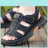 Men's Summer Soft Bottom Anti-slip Open Toe Beach Shoes Breathable Casual Magic Tape Thick-soled Slippers Black/brown