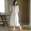 Summer Casual Dress High-Waist Slimming Literary Loose Round Neck Solid Color Long Skirt
