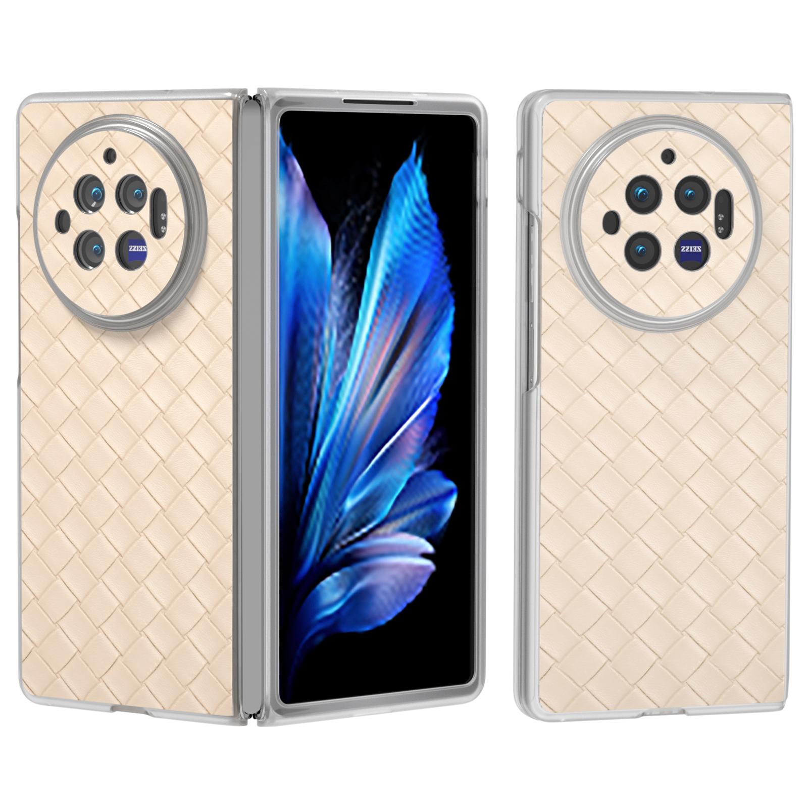 

For vivo X Fold3 Case Woven Texture PU Leather Phone Cover with Transparent Matte Frame Beige