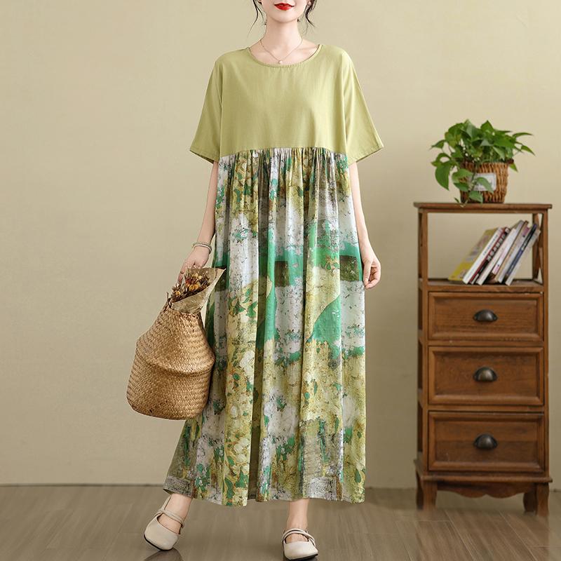 DIMANAF 2025 Women Plus Size Vintage Summer Dress Short Sleeve Casual Basic New Dress Loose Long Dress