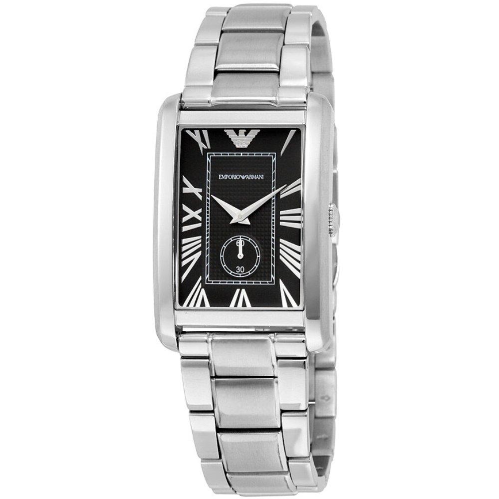 Emporio Armani Men's Silver Ar1608 Rectangular Black Dial Watch