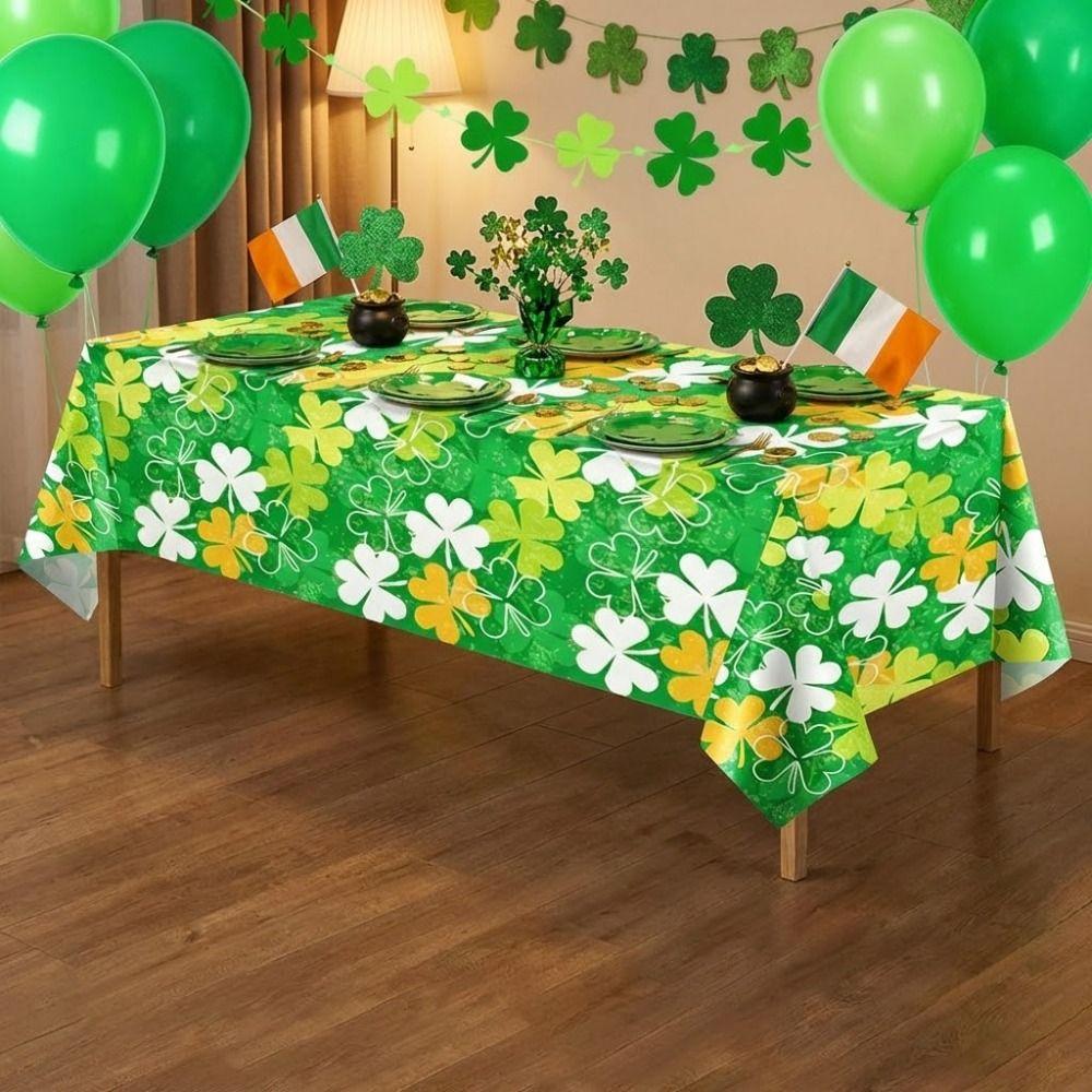 Creative 137x274cm St. Patrick's Day Tablecloth Shamrock Rectangle Shape Table Mat Green Plastics Table Cover Irish Holiday