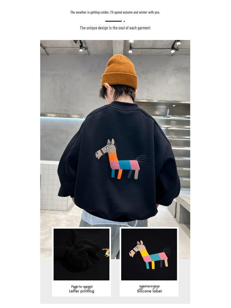 Boys' 2026 Spring/Fall Korean Style Round Neck Pullover Hoodie for Medium & Large Kids