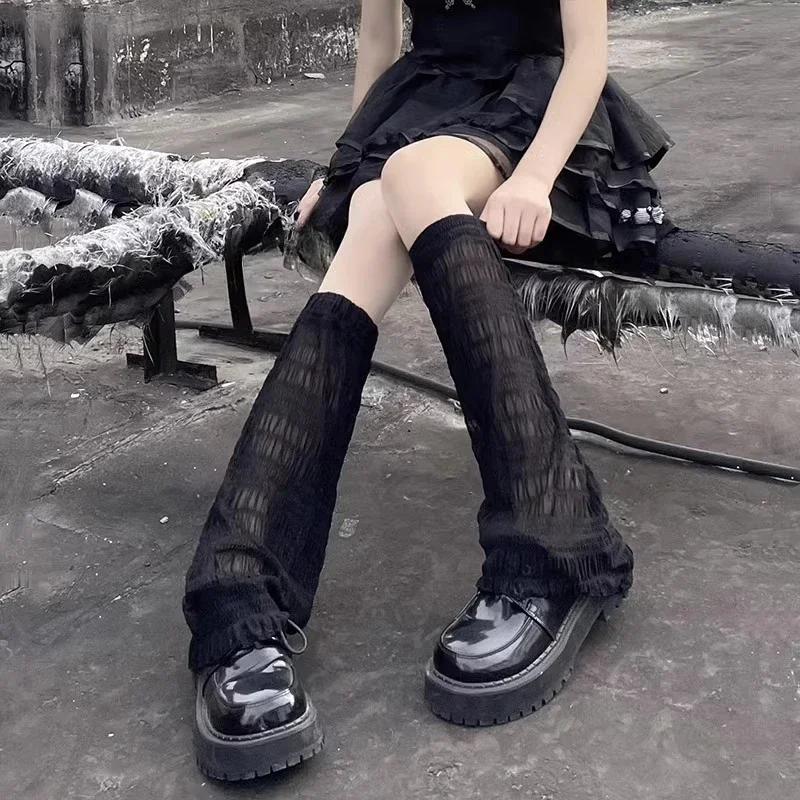 Y2K Beenwarmers Jk Japanse Stijl Mesh Kant Sokken Kousen Vrouwen Lolita Meisjes Kawaii Schattige Kniekousen Beenwarmer Zonbescherming One Size black
