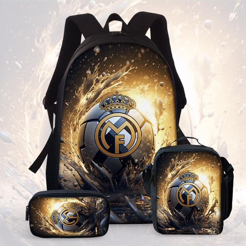 Football Cartoon Print Junior High School Backpack Three-Piece Children'S Schoolbag Primary School Backpack